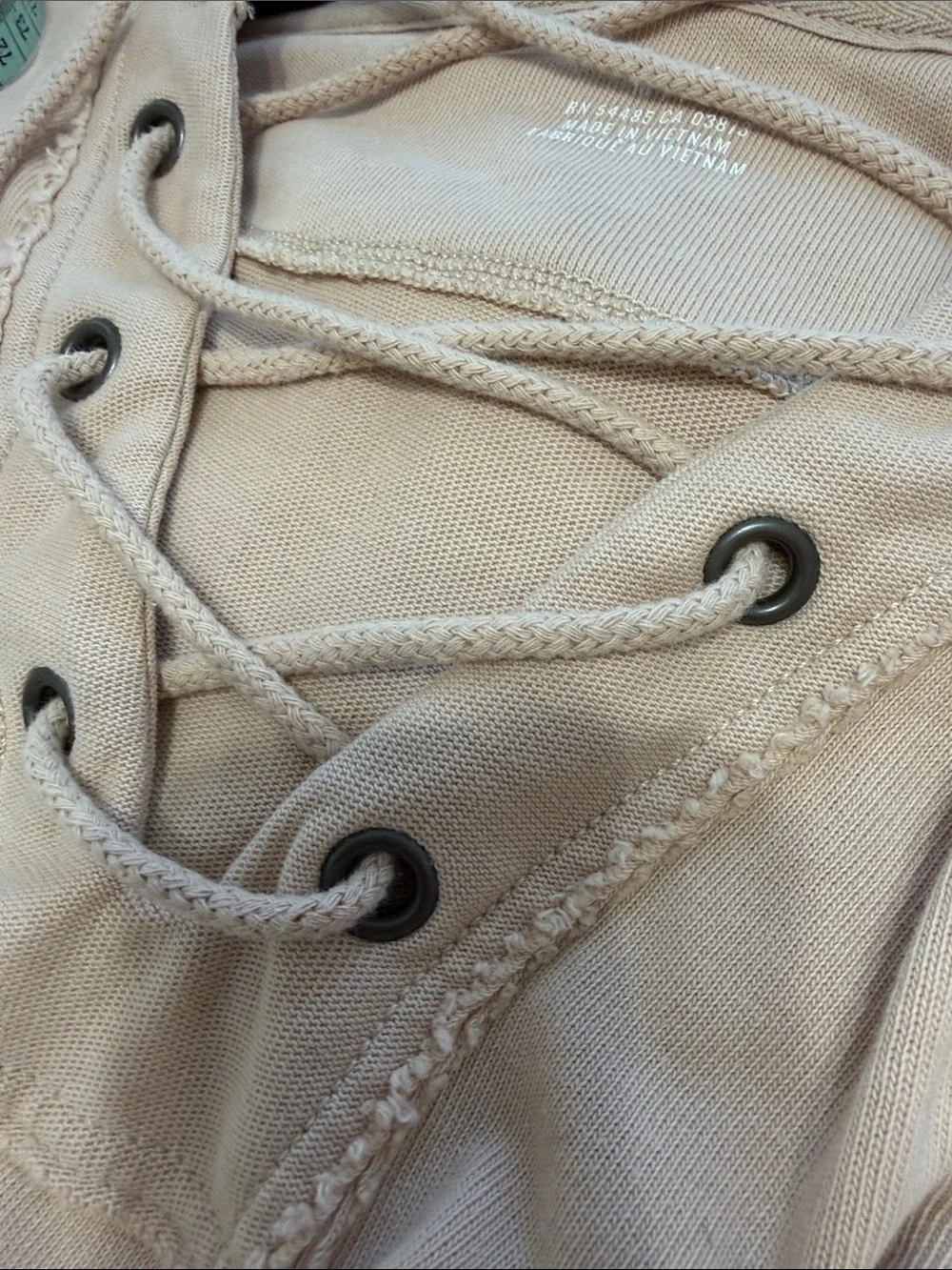 NWT aerie Lace-Up Pullover Hoodie in Neutral Beige